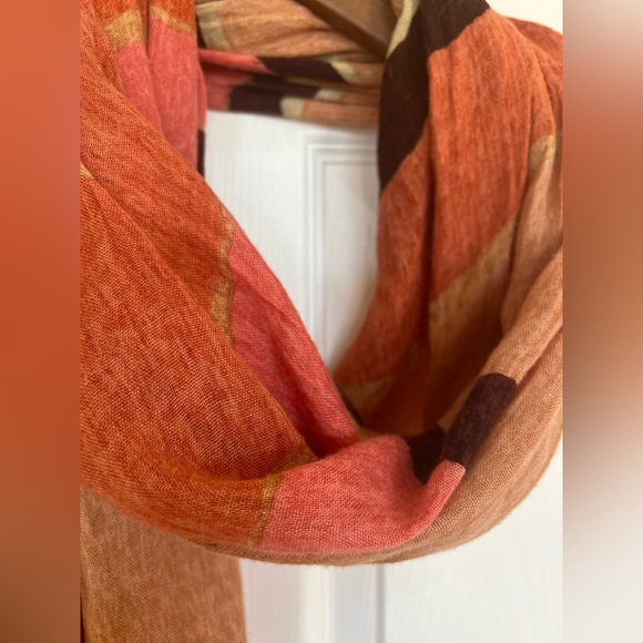Talbots Orange Salmon Rust Southwestern Fringed Oblong Scarf - Picture 5 of 6